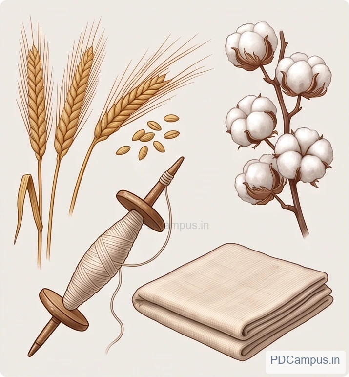 Illustration of crops and woven textile